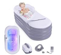 SereneLife Baignoire de Spa avec Tapis de Massage à Bulles - Baignoire Gonflable avec Coussin, Porte-Gobelet, Télécommande pour Éclairage LED, Dossier et Accoudoirs, Convient jusqu'à
