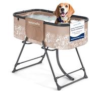 SereneLife Baignoire Pliable pour Chiens avec Hauteur Réglable, Accès à 360°, Tuyau de Drainage et Poches de Rangement - Station de Toilettage avec Capacité de 130 LB pour Utilisation Intérieure