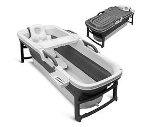 SereneLife Baignoire Pliable 59", Baignoire Portable avec Couvercle, Plateau, Tuyau de Drainage, Coussin et Sac, Design Compact pour Usage Intérieur et Extérieur, Supporte jusqu'à 200 kg, Gris Foncé