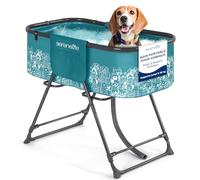 SereneLife Baignoire Pliable pour Chiens avec Hauteur Réglable, Accès à 360°, Tuyau de Drainage et Poches de Rangement - Station de Toilettage avec Capacité de 130 LB pour Utilisation Intérieure