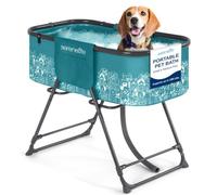 SereneLife Baignoire Pliable pour Chiens avec Hauteur Réglable, Station de Toilettage avec Drainage, Sangle de Sécurité 3 Points et Poches de Rangement, Jusqu’à 59 kg, Soin et Bain pour Chiens & Chats