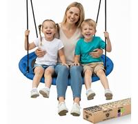 SereneLife Balançoire avec Soucoupe et kit de Suspension d'arbre, balançoire d'arbre d'extérieur de 101,6 cm, 2 Sangles de Suspension réglables et Pivot Central pour Enfants (Bleu)