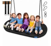 SereneLife Balançoire de Jardin Ovale 170 cm - Siège Extérieur Géant avec Kit de Suspension, Coussin et Sac - Résistante à l’Eau, Charge 317 kg, Noire, Noir