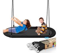 SereneLife Balançoire de Jardin Ovale 170 cm - Siège Extérieur Géant avec Kit de Suspension, Coussin et Sac - Résistante à l’Eau, Charge 317 kg, Noire