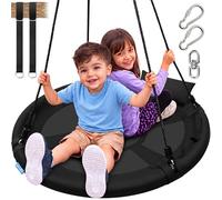 SereneLife Balançoire Exterieur Tournante 100 cm avec Coussin - Siège Extérieur Imperméable avec Sac, Charge 317 kg | Kit de Suspension Universel, Tapis Résistant à l’Eau, Noir