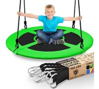 SereneLife Balançoire Nid Tournante 100 cm - Balançoire Ronde d’Arbre Extérieure avec Sangles Réglables, Cadre Métallique Rembourré, Siège en Polyester Étanche, pour Enfants & Adultes - Vert