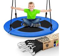 SereneLife Balançoire Ronde d’Arbre 100 cm - Soucoupe Volante Suspendue avec Sangles, Cadre Métallique Rembourré, Siège en Polyester Étanche, pour Enfants et Adultes - Bleu