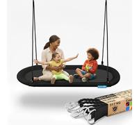 SereneLife Balançoire Ronde Ovale 170 cm - Grande Balançoire d’Extérieur avec Kit de Suspension Universel, Siège Tournant avec Coussin et Sac de Transport, Supporte Jusqu’à 317 kg, Noir