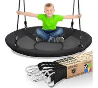 SereneLife Balançoire Ronde d’Arbre 100 cm - Siège Tournant Soucoupe Volante Suspendue, Cadre Métallique Rembourré, pour Enfants et Adultes - Noir