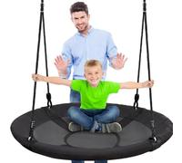 SereneLife Balançoire Volante Ronde 100 cm avec Kit de Suspension et Pivot Central - Jeu Circulaire Suspendu pour Arbre avec Sangles, Cadre Métallique Rembourré, Siège en Tissu Polyester