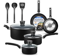 SereneLife Batterie de Cuisine 11 Pièces - Casseroles et Poêles Noir Intérieur Antiadhésif, Laque Résistante à la Chaleur, Taille Unique