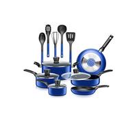 SereneLife Batterie de Cuisine 15 Pièces Bleue - Casseroles et Poêles Antiadhésives avec Couvercles, Résistantes à la Chaleur, Lave-Vaisselle Inclus