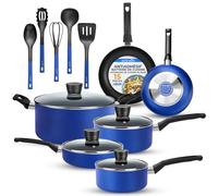 SereneLife Batterie de Cuisine 15 Pièces Bleue - Casseroles et Poêles Antiadhésives avec Couvercles, Résistantes à la Chaleur, Lave-Vaisselle Inclus, Bleu