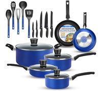 SereneLife Batterie de Cuisine 20 Pièces Bleue - Casseroles & Poêles Antiadhésives avec Couvercles, Résistantes à la Chaleur, Compatibles Lave-Vaisselle, Bleu