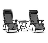 Serenelife Set de 2 Chaises Longues - Chaises Pliantes pour Extérieur avec Table Latérale, Porte-Gobelets, Oreillers Amovibles - Patio, Jardin, Plage - Noir