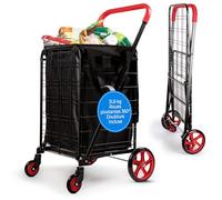 SereneLife Chariot de Courses - Caddie de Courses Pliable avec Roues Pivotantes à 360°- Capacité de 32 kg - Imperméable- Chariot à roulettes Portable et Rétractable pour Achats, Linge, Bagages - Rouge