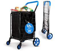 SereneLife Chariot de Courses - Caddie de Courses Pliable - Chariot à roulettes Portable avec Capacité de 32 kg - Doublure Amovible et Résistante aux Intempéries - Roues Pivotantes à 360° - Bleu