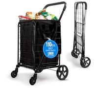 SereneLife Chariot de Courses - Caddie de Courses Pliable - Chariot à roulettes Portable avec Capacité de 50 kg - Doublure Amovible et Résistante aux Intempéries - Roues Pivotantes à 360° - Noir