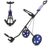 SereneLife Chariot de golf à 2 roues - Chariot de marche léger et pliable avec support supérieur et inférieur avec sangle élastique, poignée en mousse, support de carte de score, roues arrière de 24,1