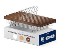 Serenelife Cintres Bois à Pinces - Cintres Pantalons, Jupes, Jeans, Uniformes - Crochets Pivotants 360°, Pinces Réglables, Finition Bois Marron, Lot de 10