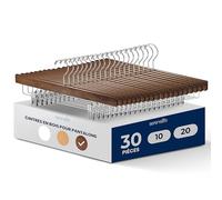 SereneLife Perches en Bois pour Pantalons, Pack de 30 perches avec Clips Ajustables et Crochet pivotant antirouille, Organisateur de Pantalons Gain de Place pour Placard, Marron