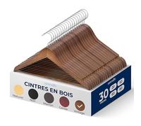 Serenelife Cintres en Bois - Cintres Minces Économisant de l'espace - Crochet Pivotant à 360 Degrés - Supportant jusqu'à 4,5 kg - Design Mince pour Manteaux, Vestes, Pantalons et Robes - Lot de 30