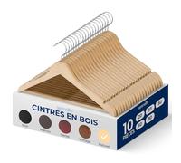 SereneLife Cintres en Bois - Cintres Fins Gain de Place - Crochet Pivotant à 360° - Supportent Jusqu’à 4,5 kg - Idéals pour Manteaux, Vestes, Pantalons et Robes - Lot de 10