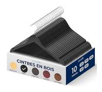 Serenelife Cintres en Bois - Cintres Minces Économisant de l'espace - Crochet Pivotant à 360 Degrés - Supportant jusqu'à 4,5 kg - pour Manteaux, Vestes, Pantalons et Robes - Lot de 10 - Noir