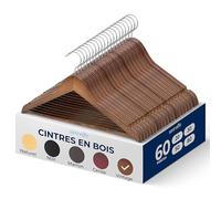 SereneLife Cintres en Bois Fins - Lot de 60 Cintres Solides avec Crochet Pivotant 360° - Économie d’Espace - pour Manteaux, Vestes, Robes, Pantalons - Supportent Jusqu’à 4,5 kg