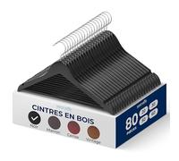 Serenelife Cintres en Bois - Cintres Minces Économisant de l'espace - Crochet Pivotant à 360 Degrés - Design Mince pour Manteaux, Vestes, Pantalons et Robes - Lot de 80 - Noir