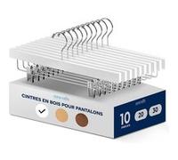 SereneLife Cintres en bois pour pantalons, Pack de 10 perches avec clips ajustables et crochet pivotant antirouille, Organisateur de pantalons gain de place pour placard, Idéal pour jeans, pantalons,