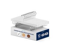 Serenelife Cintres Bois à Pinces - Cintres Pantalons, Jupes, Jeans, Uniformes - Gain de Place, Crochets Pivotants 360°, Pinces Réglables, Finition Bois Blanc, Lot de 10