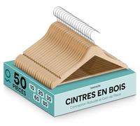SereneLife Cintres en Bois Solides, Pack Méga, 50 pour Vêtements, Set de Robustes avec Crochet Chromé Pivotant à 360 Degrés, Design Notché, Couleur Bois Naturel