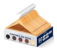 SereneLife Cintres en Bois Solides, Pack Méga, 50 pour Vêtements, Set de Robustes avec Crochet Chromé Pivotant à 360 Degrés, Design Notché, Couleur Bois Naturel