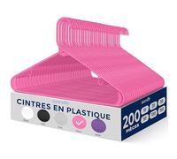 SereneLife Cintres Plastiques 200 pièces, Cintres Antidérapants en Plastique pour Vêtements, Ultra-Fins, Crochets Pivotants 360° (Rose)