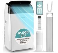 SereneLife Climatiseur Mobile 12000 BTU WiFi pour 40 m² - Climatisation Mobile Silencieuse 3 en 1 avec Évacuation, Déshumidificateur, Ventilateur, Kit Fenêtre et Roulettes