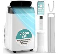 SereneLife Climatiseur Mobile 7000 BTU WiFi - Climatiseur Portable avec Évacuation, Ventilateur et Déshumidificateur, Télécommande et Kit Fenêtre