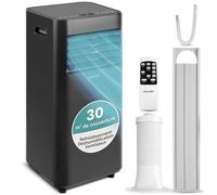 SereneLife Climatiseur Mobile Noir 9000 BTU (2,0 kW), pour 28 m² - Climatiseur avec Tuyau d’Évacuation, 3 en 1 avec Déshumidificateur et Ventilateur, 54 dB, Kit Fenêtre et Télécommande