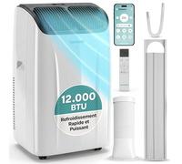 SereneLife Climatiseur Portable 12 000 BTU - Clim Mobile 4 en 1 Silencieuse avec WiFi, Rafraîchisseur d’Air, Déshumidificateur, Ventilation, Chauffage, Kit Fenêtre, Contrôle APP