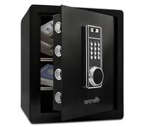 SereneLife Coffre-Fort pour Maison | Accès Électronique par Empreinte Digitale, Coffre à Argent pour Maison et Bureau, Clavier Tactile & Serrure, Acier, Inclut 2 Clés Maîtresses