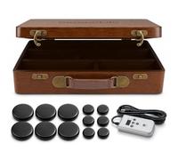 SereneLife Coffret Chauffant pour Pierres de Massage - Ensemble Électrique Portable avec Chauffe-Pierres Spa et 12 Pierres de Massage Noires Grandes/Petites avec Boîte Chauffante en Bambou