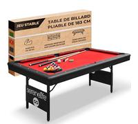 SereneLife de Pliable 6 Pieds - Portable - Inclut 2 Cues, Jeu Complet de Boules, Craie, Brosse - Table de Billard Pliable pour Enfants et Adultes (Rouge)