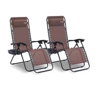 Serenelife Ensemble de 2 Chaises Pliantes - Chaise Longue Réglable pour Extérieur avec Table Latérale, Porte-Gobelets, Oreillers Amovibles - Patio, Jardin, Plage - Marron