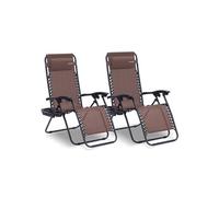 Serenelife Ensemble de 2 Chaises Pliantes - Réglable - avec Table Latérale, Porte-Gobelets, Oreillers Amovibles - Marron