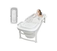 SereneLife Ensemble de Baignoire Portable Autonome - Grande Baignoire Pliable de 152 cm avec Éclairage LED, Coussin, Tuyau de Vidange Extensible, Douche, Rouleaux de Massage, Spray de Nettoyage et Sac