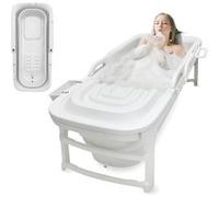 SereneLife Ensemble de Baignoire Portable Autonome - Grande Baignoire Pliable de 152 cm avec Eclairage LED, Coussin, Tuyau de Vidange Extensible,