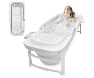 SereneLife Ensemble de Baignoire Portable Autonome - Grande Baignoire Pliable de 152 cm avec Éclairage LED, Coussin, Tuyau de Vidange Extensible, Douche, Rouleaux de Massage, Spray de Nettoyage et Sac
