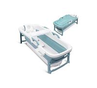 SereneLife Baignoire Portative Autoportante 59", Ensemble avec Coussin, Tuyau de Drainage Extensible, Rouleaux de Massage, Spray de Nettoyage et Sac de Rangement, Bleu