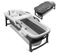 SereneLife Ensemble de Baignoire Portable - Pliable - 152 cm - Éclairage LED - Coussin - Tuyau de Vidange Extensible - Douche - Rouleaux de Massage - Spray de Nettoyage et Sac - Blanc