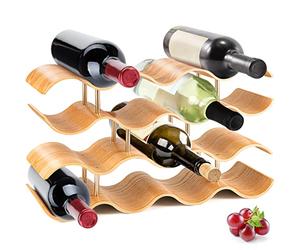 SereneLife Étagère à vin en Bambou - Étagère de comptoir à 4 Niveaux avec Fentes pouvant contenir 14 Bouteilles, Support en Bois empilable Unique, économise de l'espace pour Armoire, Cuisine et